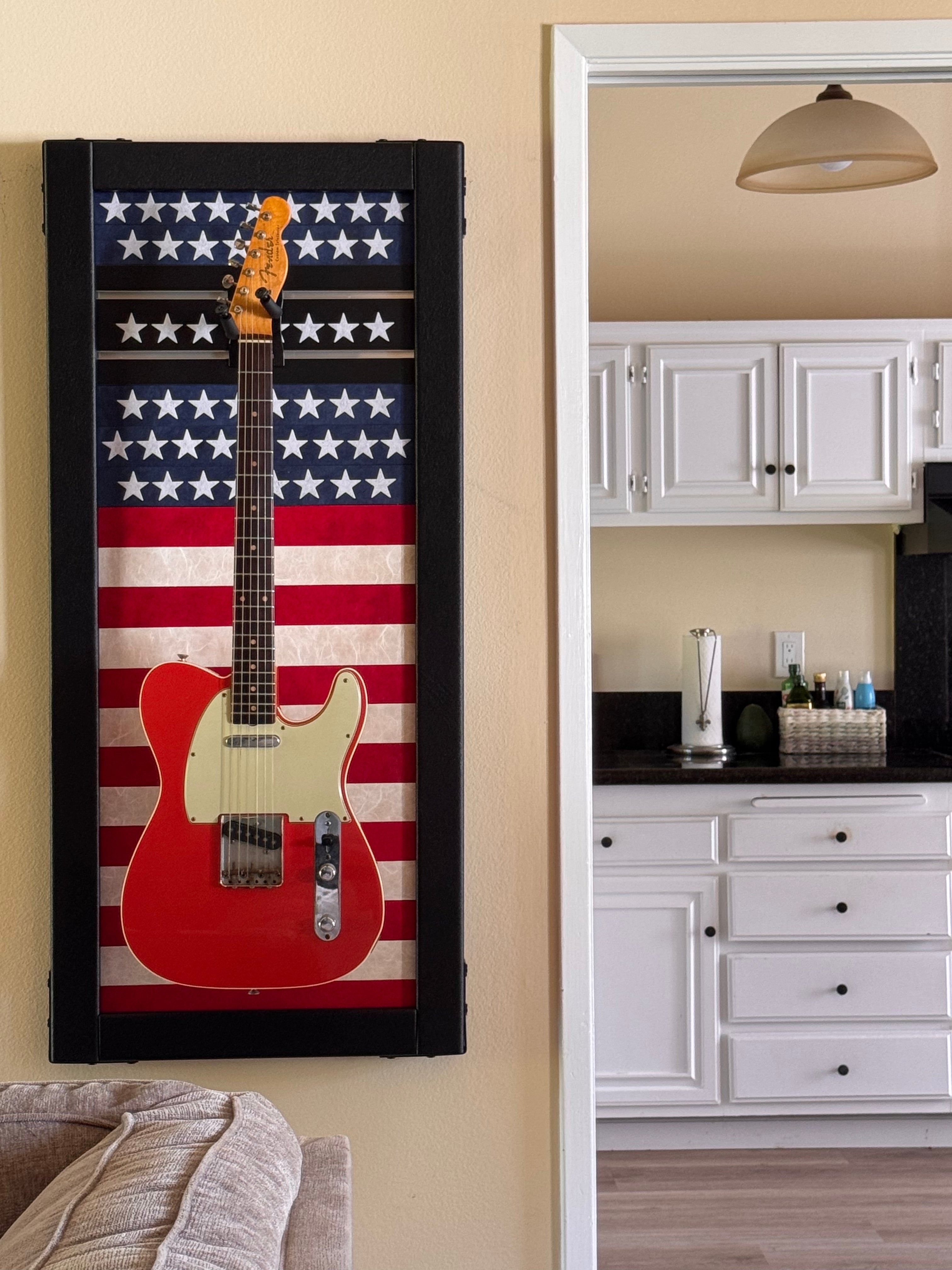 NEW - American Flag Frame - Holds 2 guitars