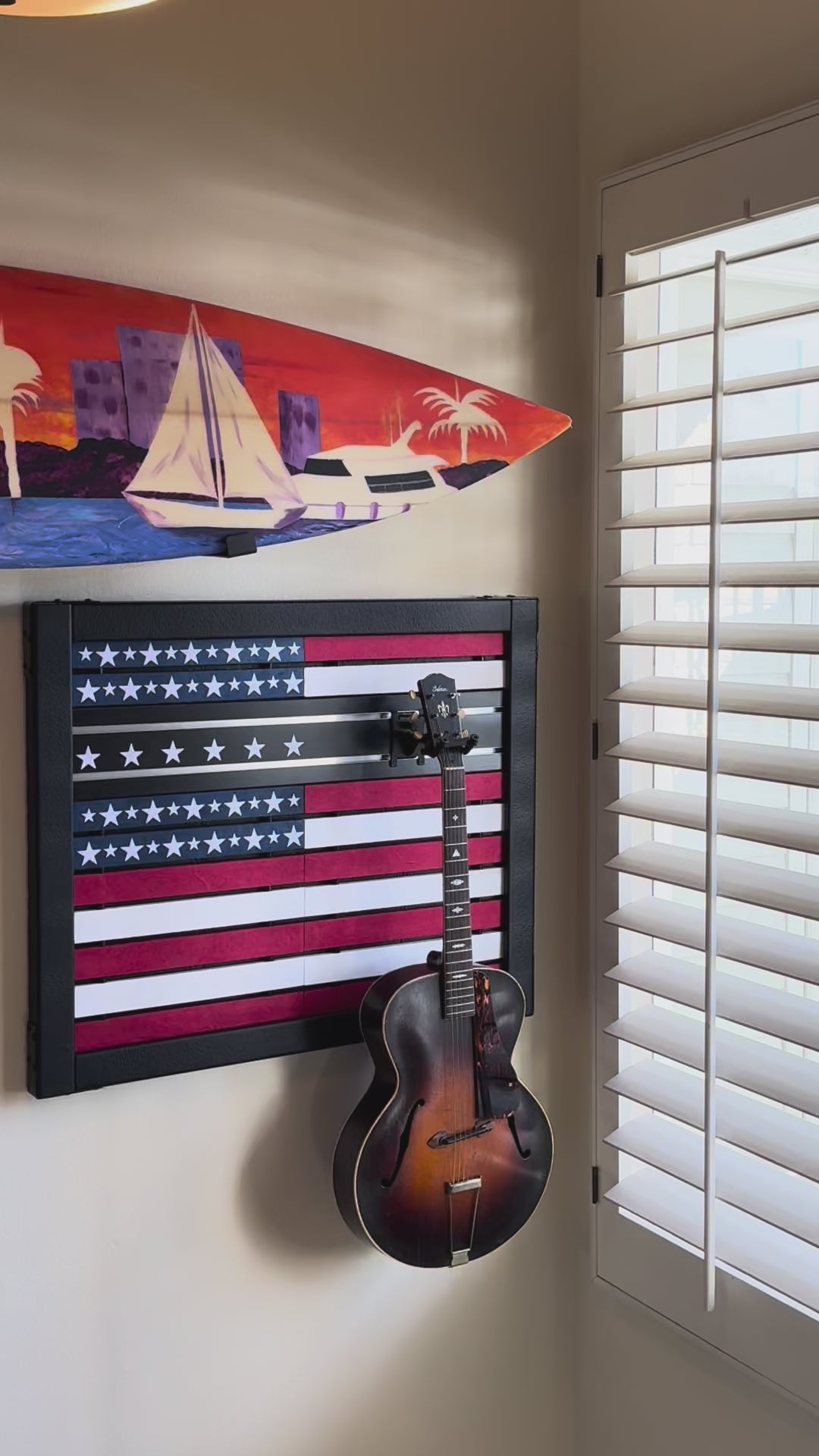 NEW - American Flag Frame - Holds 2 guitars